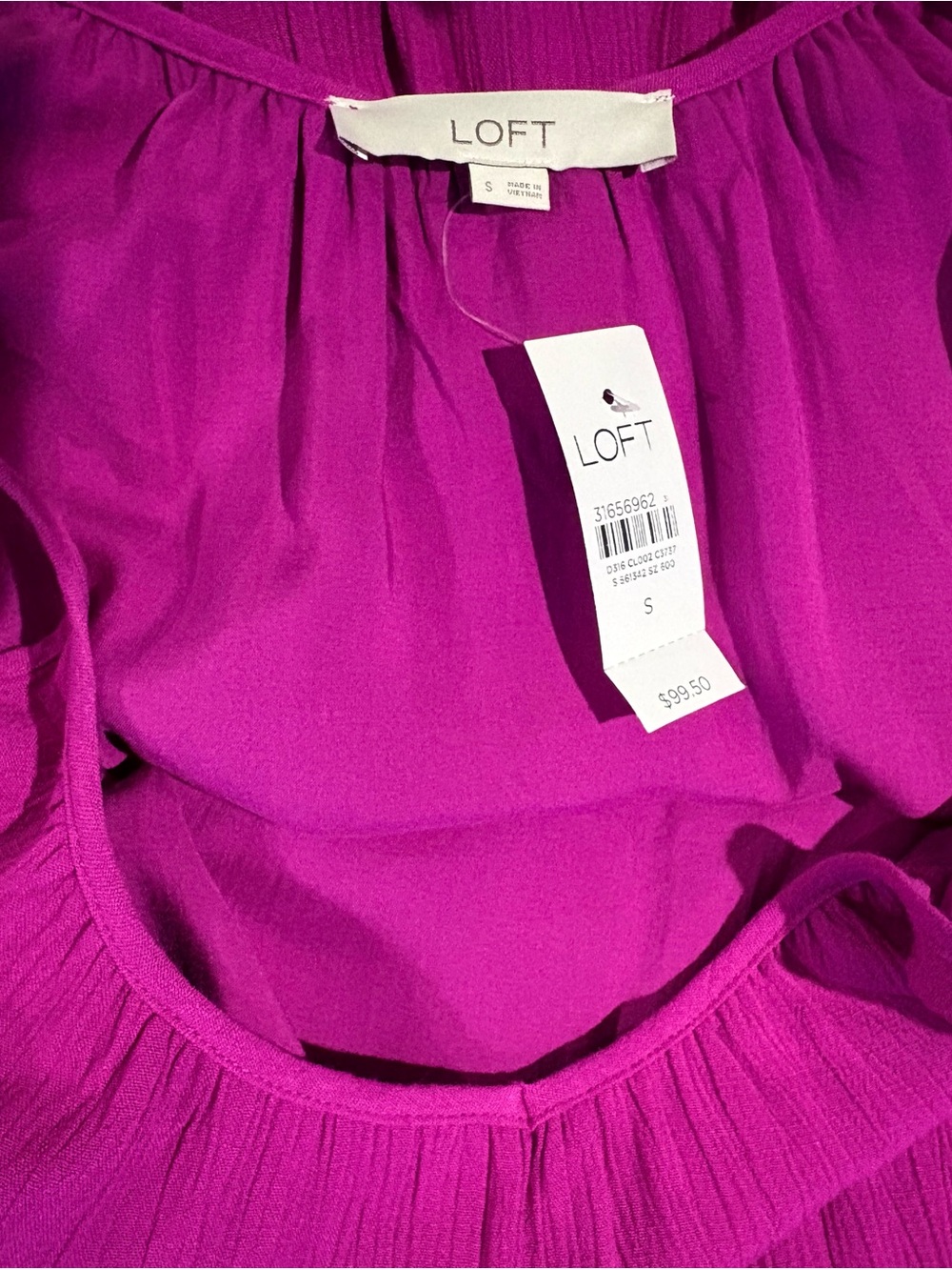 NWT LOFT Small Fuchsia Spaghetti Strap Tiered Maxi Dress - Picture 9 of 13